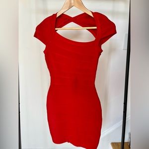 Red Capped Sleeve Bodycon Bandage Dress